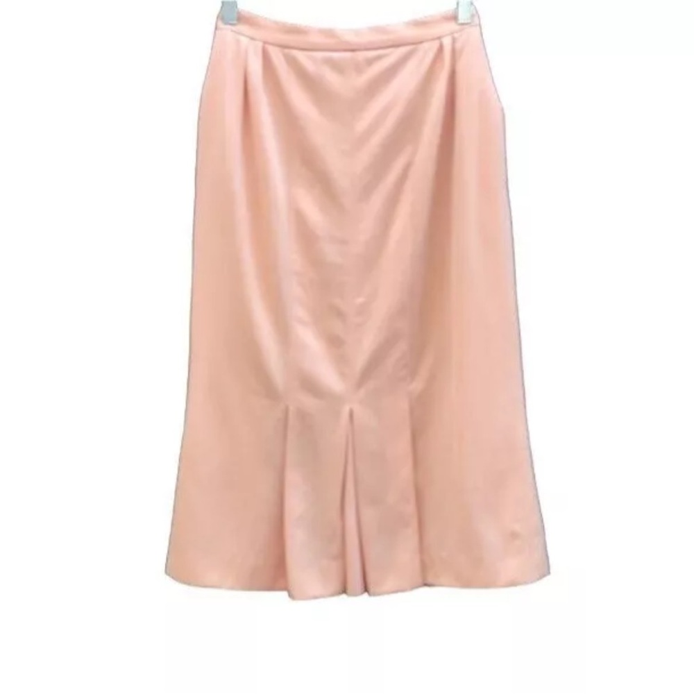 🇫🇷 Vintage 80s 90s Alan Austin Peach Pink Wool Midi Skirt | S